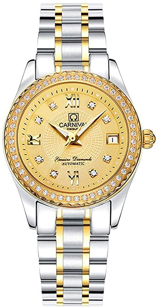 BESTKANG Luxury Watches Automatic Women's 50M Waterproof Calendar Stainless Steel Mechanical Watch Self Winding (Two Tone Gold)