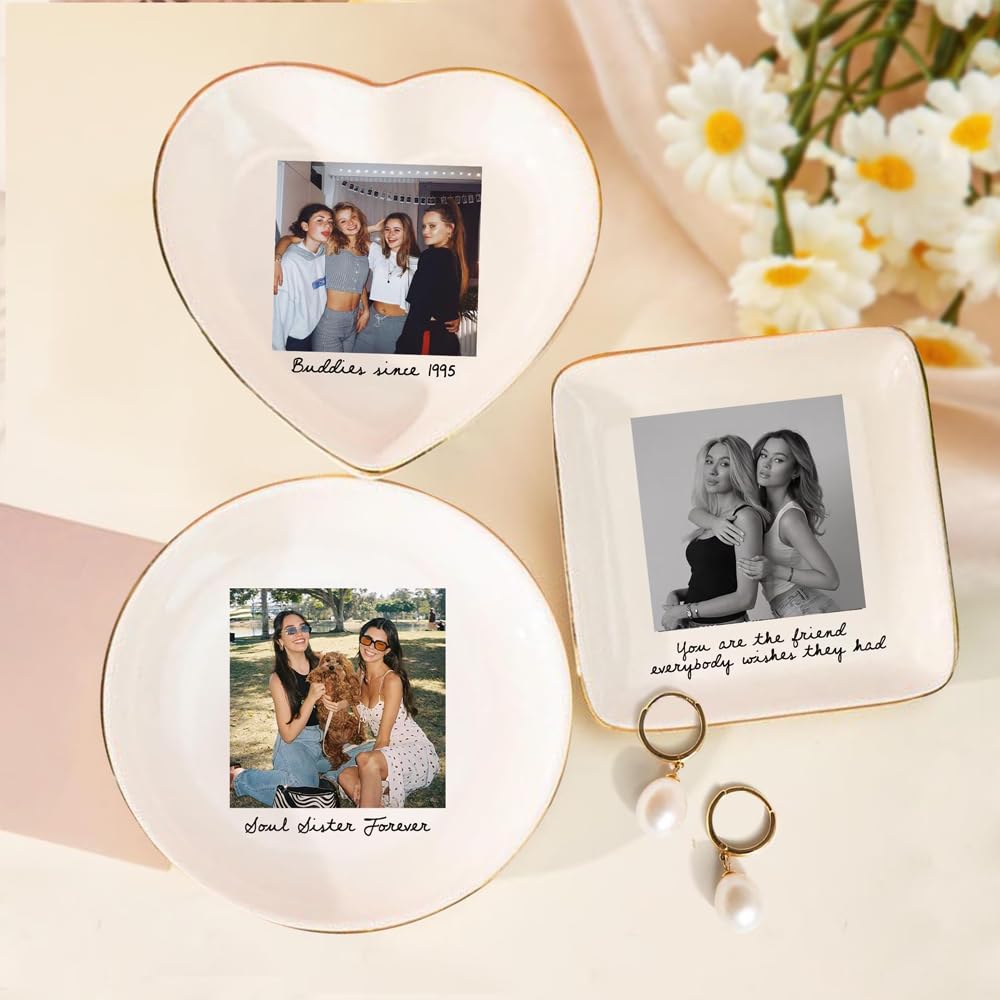 POPPOP Custom Besties Photo Ring Dish, Personalized Jewelry Tray for Best Friends, Soul Sister Gift, Birthday Gift for Besties, Custom Photo Ornament