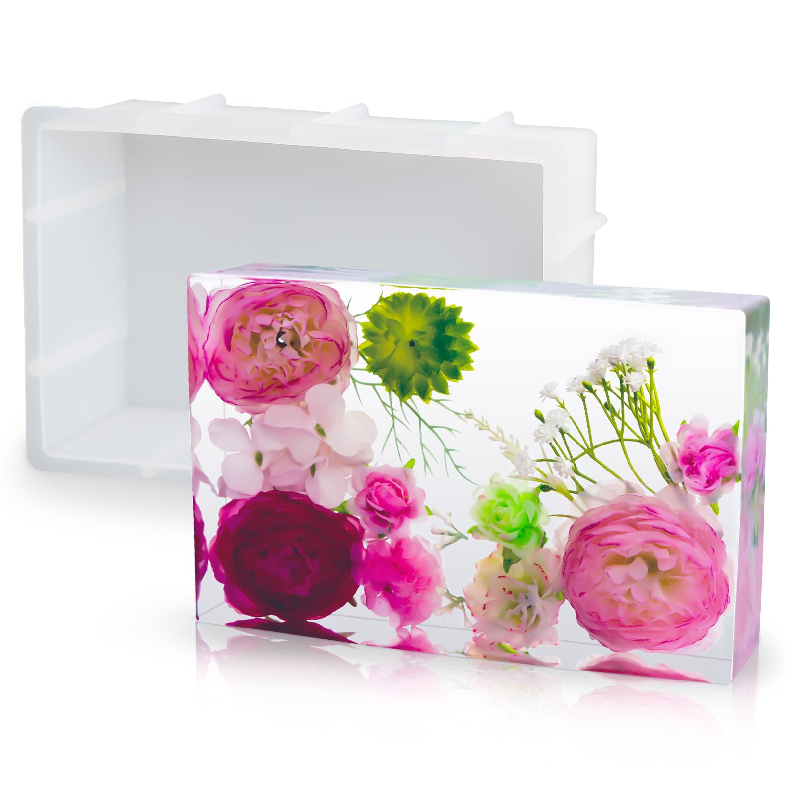 YOILES Resin Molds Silicone,Epoxy Resin Casting Craft Mold for Flower Preservation Bookends DIY Art (Large, Rectangle)