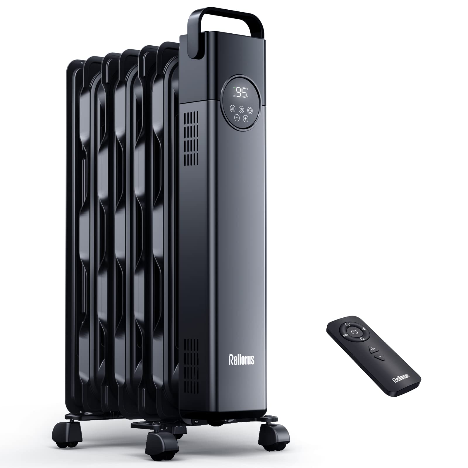 Rellorus Radiator Heater, Space Oil Filled Heater 1500W, 4 Modes, 24H Timer, Adjustable Thermostat, Quiet, Electric Portable Heater with Remote for Home, Office, Bedroom, Indoor Use