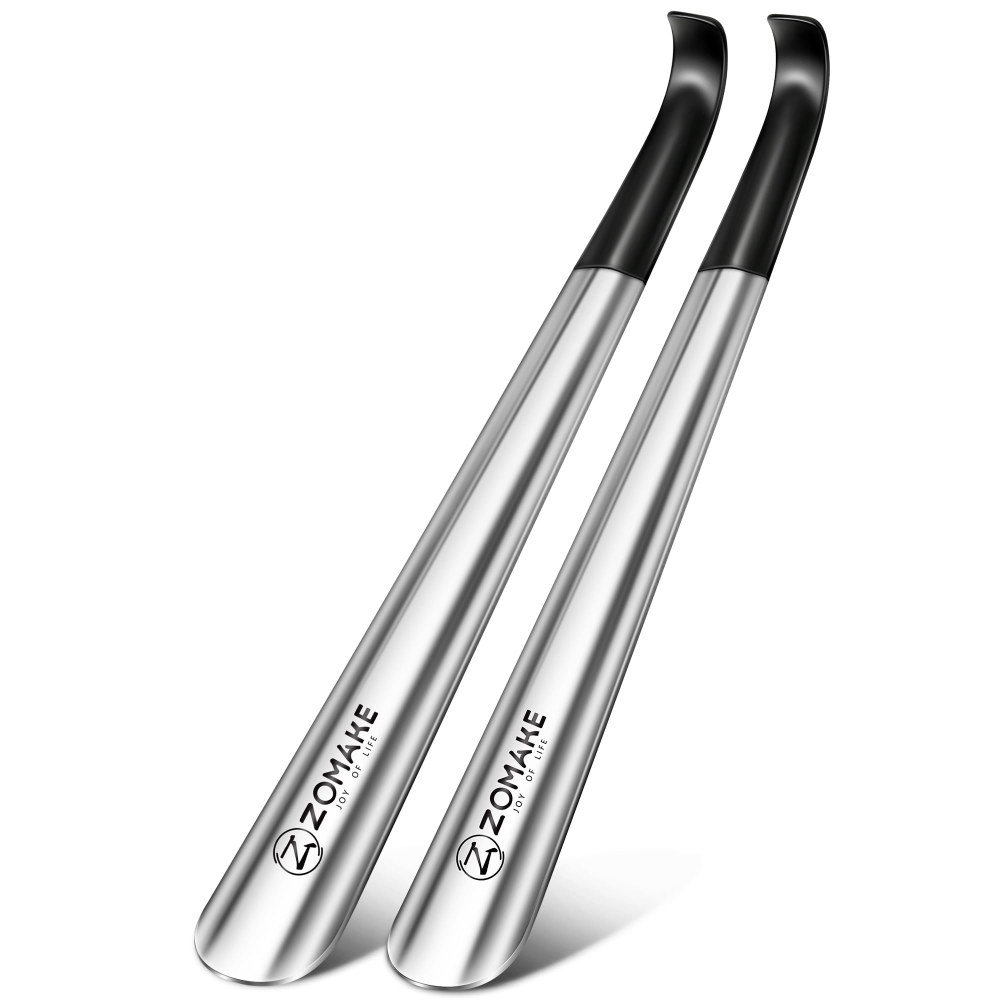 ZOMAKE Shoe Horn Long Handle for Seniors Men Women,Metal Long Shoehorn Boot Horn,16.5" Stainless Steel Shoe Spoon Helper(2 Pcs Black Handle)