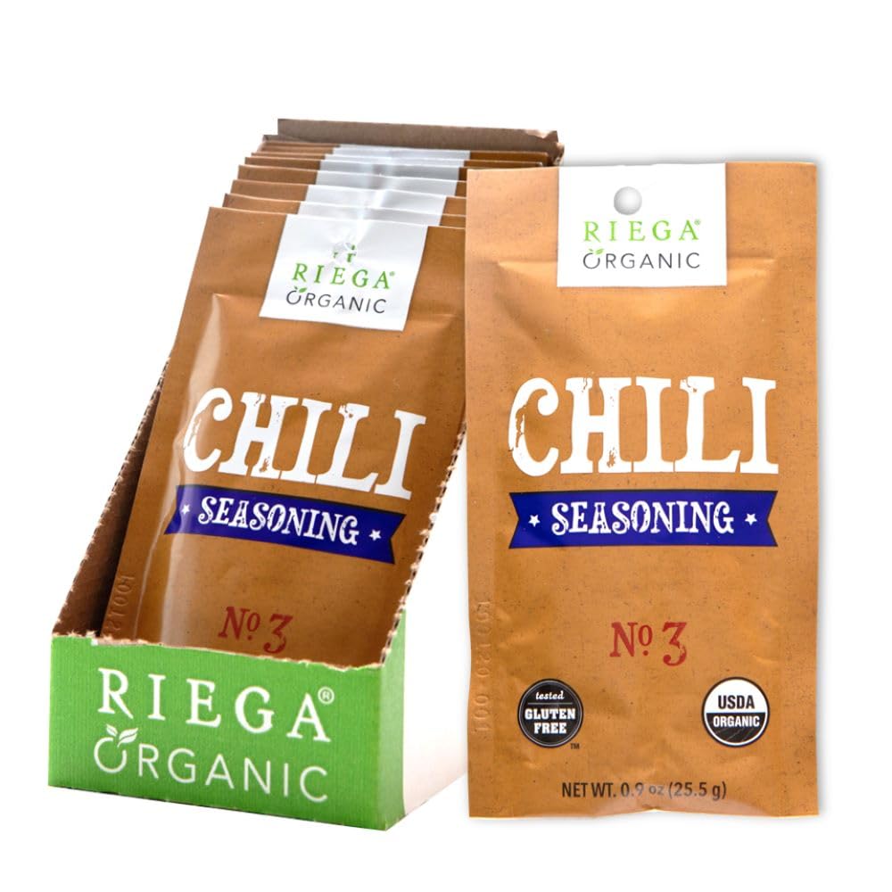 Riega Organic Chili Seasoning Mix – Bold Blue Ribbon Spice Blend, Slow Cookers, Soups & Stews – 0.9 oz (Pack of 8)