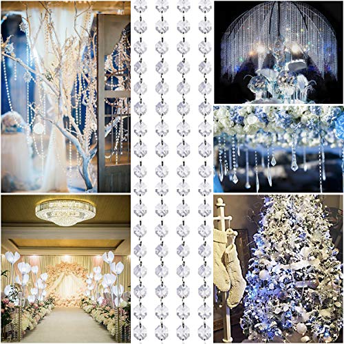 Crystal Acrylic Gems Bead Garland Strands, KinHom 16 Feet Hanging Clear 14mm Daimond Beads Chain Garlands for Manzanita Tree Centerpiece, Chandelier Bead Lamp Chain, Christmas/Wedding Party Decoration