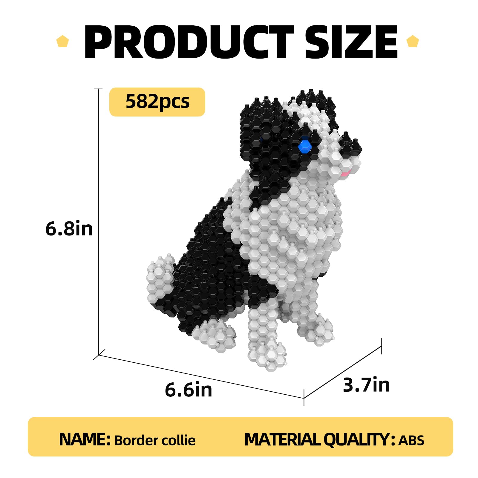 KADELE Cute Dog Building Animal Sets, Extremely Challenging STEM Building Blocks Decor for Adults Kids, Micro 3D Educational Toys for Boys Girls Ages 8 and Up,Border Collie