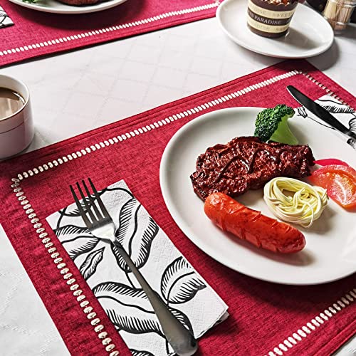 Cloth Placemats Set of 4 for Dining Table, Fabric Placemats with Embroidery, Table Mats for Dining Table 12"x18" (Black, 4 pcs)