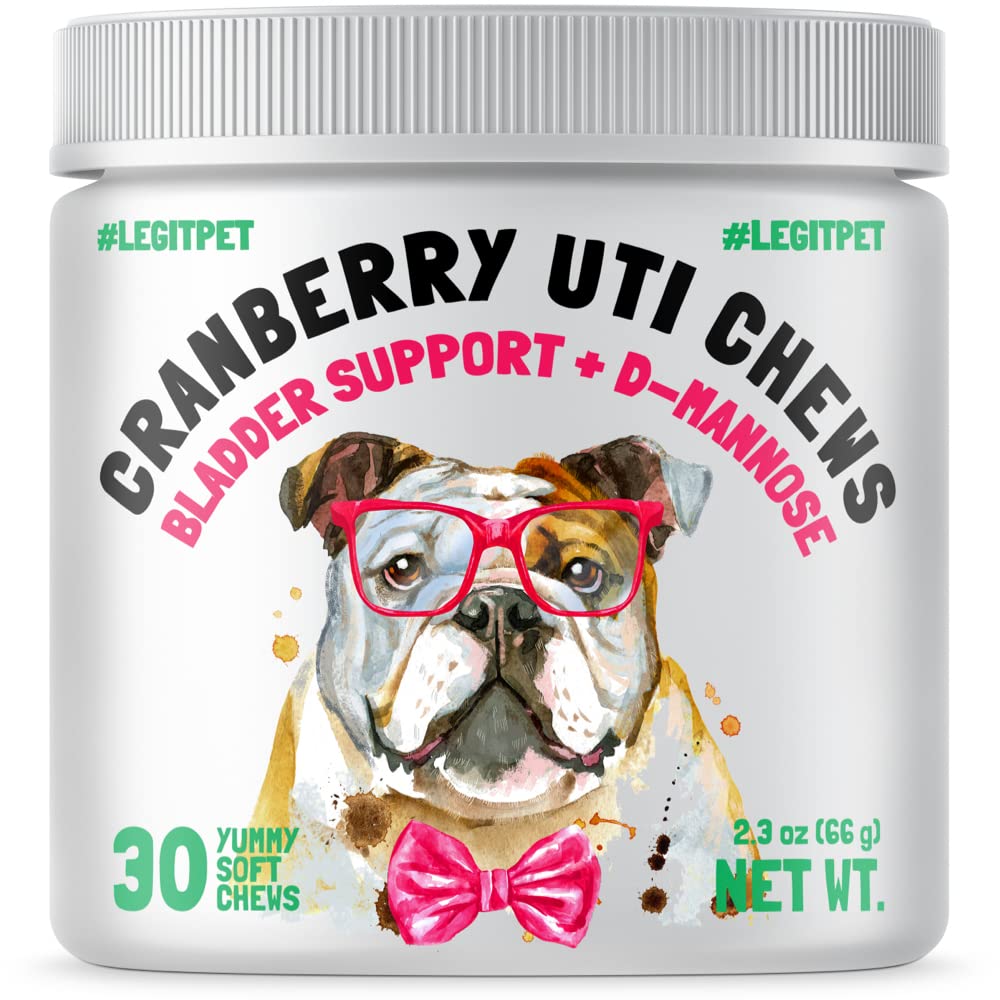 Cranberry UTI Chews for Dogs Bladder Suppot + D-Mannose Supports Kidney Urinary Tract and Bladder Health Natural Cranberry Wellness Supplement Immune System Booster Natural Pet Antioxidant 30 Chews