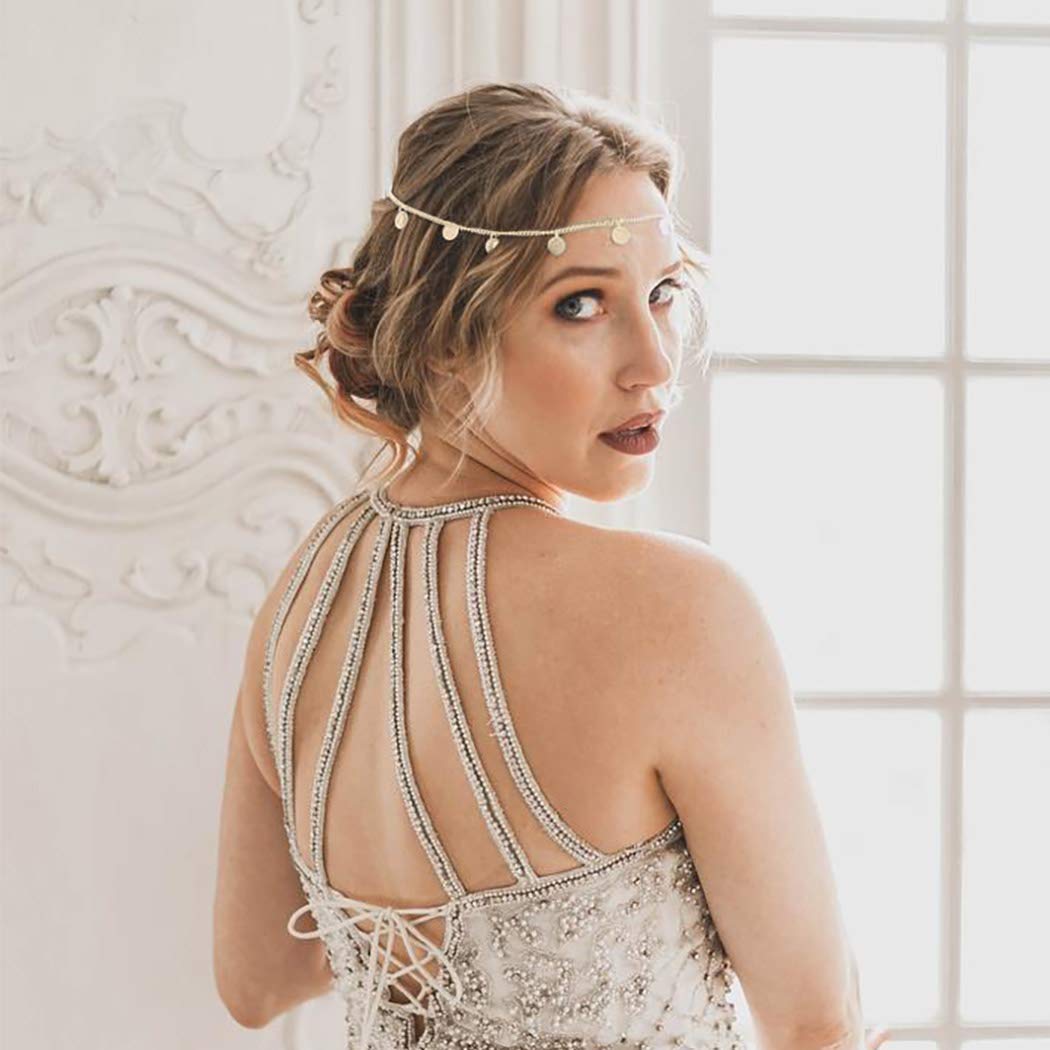 A&c Boho Coin Hair Chain Gold Tassel Pendant Headchain Egyptian Headpiece Festival Wedding Prom Party Opera Dinner Tea Parties for Women and Girls