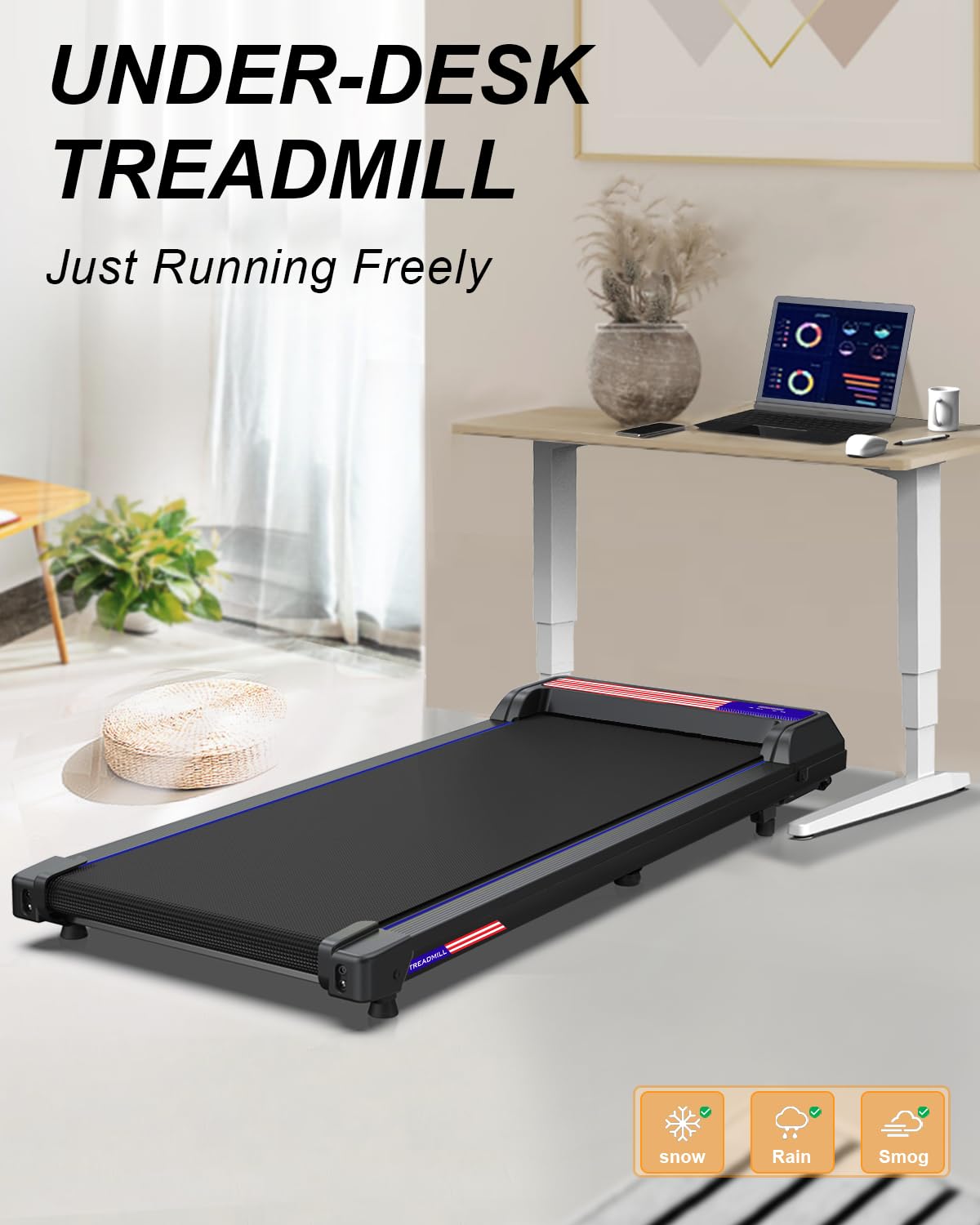 UPREIGN 3 in 1 Treadmill, Portable Under Desk Walking Pad with Incline for Home/Office, Remote Control, LED Display