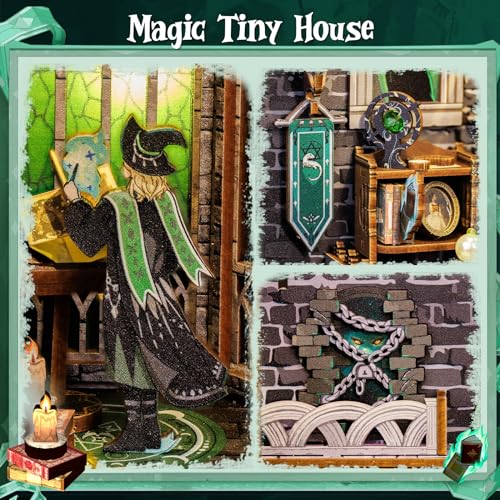 CUTEBEE Book Nook Kit - DIY Dollhouse Miniature House Kit Booknook for Adults and Teens, Tiny Magic House Bookshelf Insert Room Decor Model Build Gifts for Friends and Family (Darkness Common Room)