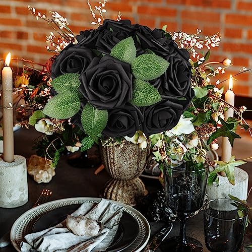 AmyHomie Artificial Flowers Green Rose 25pcs Real Looking Fake Roses w/Stem for DIY Wedding Bouquets Centerpieces Arrangements Party Baby Shower Home Decorations