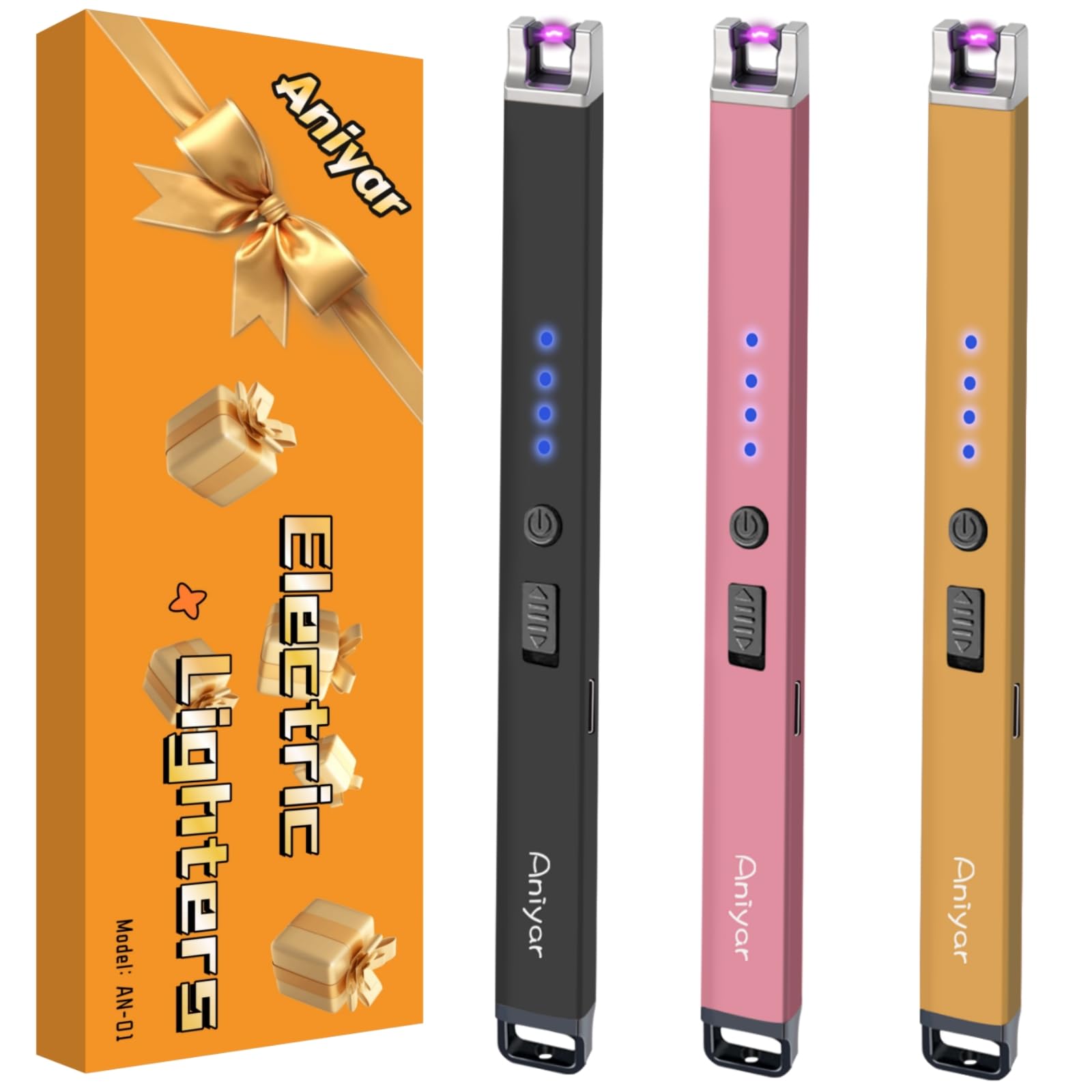 Christmas Stocking Stuffers - 3 Pack Electric Lighter, Birthday Gifts for Women Mom Men Wife Sister, Rechargeable USB Arc Long Candle Lighters for Candle Camping BBQ