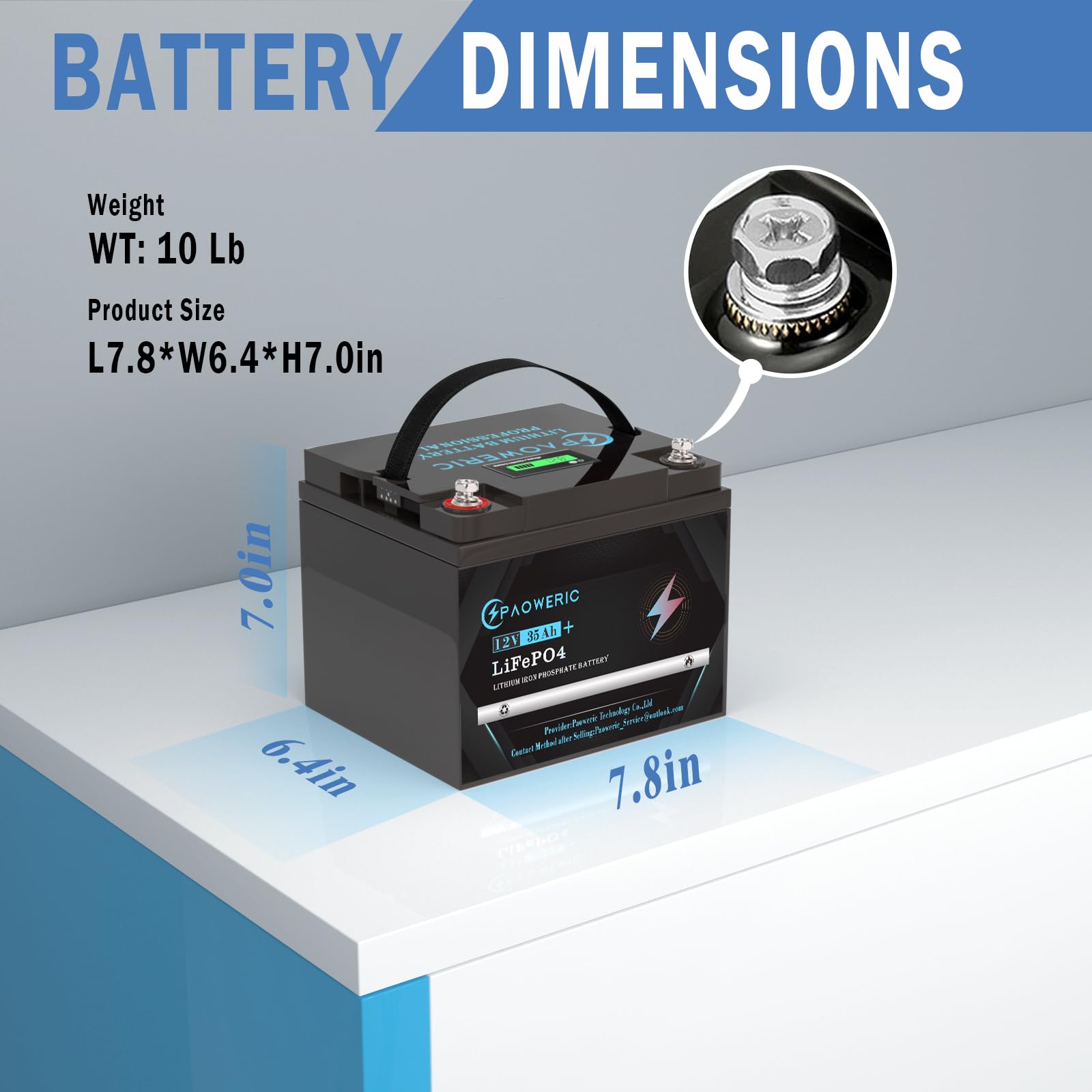 Paoweric 12V 35Ah LiFePO4 Battery with 20A BMS, Max. 256W Power,5000+ Deep Cycles, Mini Lithium Battery for Solar, Kids Scooters, Power Wheelchairs, Fish Finder, Emergency Light, Outdoor Camping