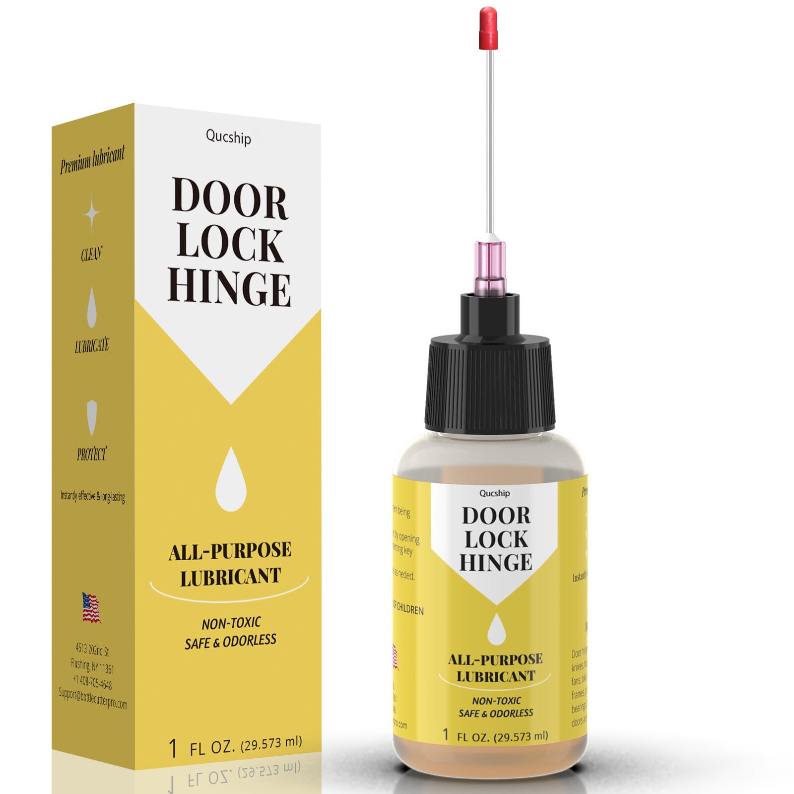 Qucship Door Hinge Lubricant 1 oz Needle Oiler, Upgraded Squeaky Door Hinge Lubricant, Long-Lasting Lock Lubricant for Door, Hinge, Lock, Tools, Bicycles