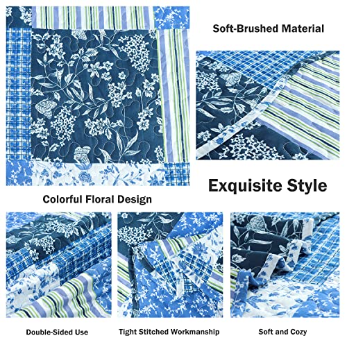 Cmfshape Summer Floral King Quilted Bedspread,Romantic Pink Quilt Set,Reversible Stitched Bedding Cover All Season,Soft Lightweight Coverlet with Pillow Cases (Red&White, King(102"x90"))