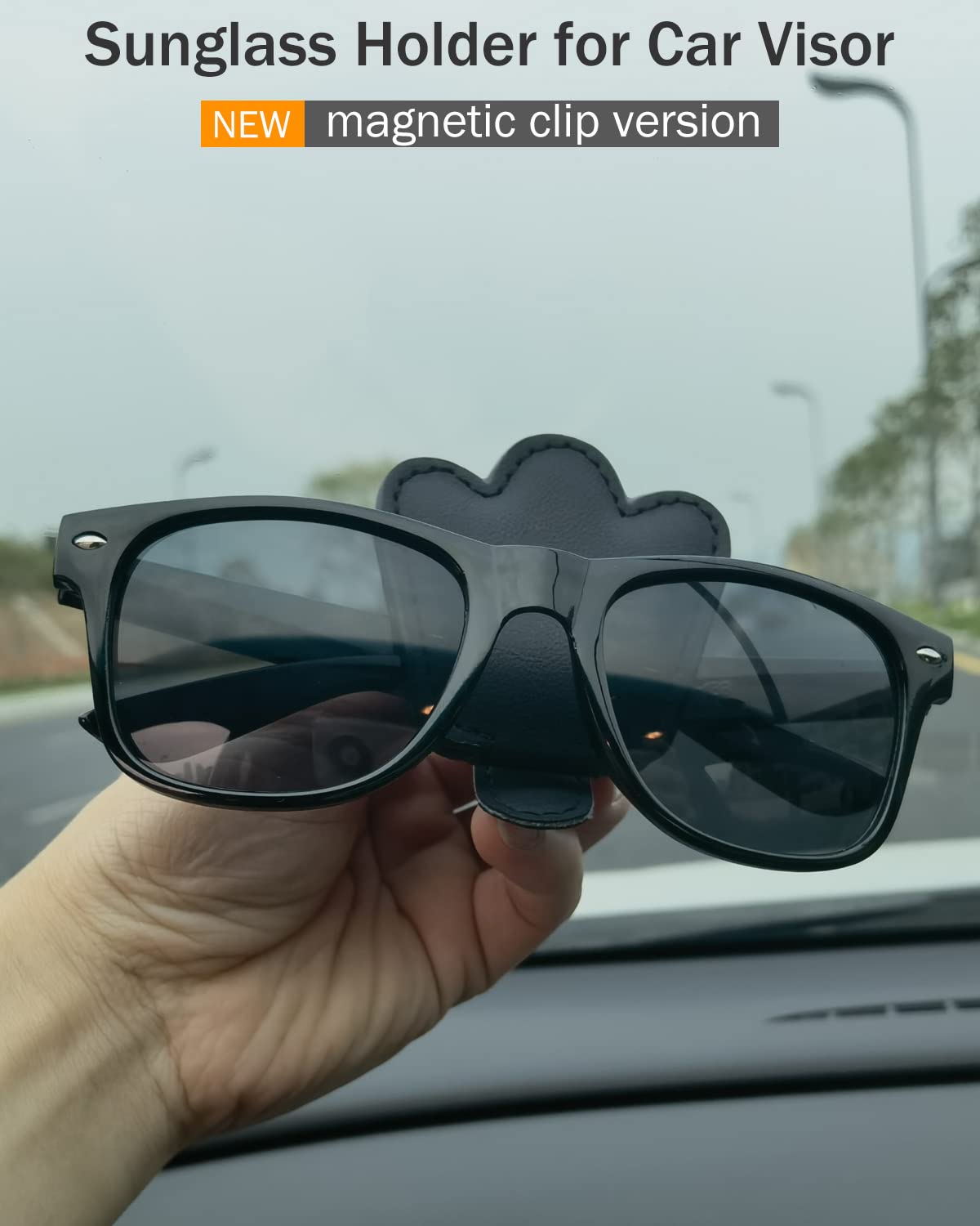 Aukmak 2Pcs Sunglasses Holder for Car Visor Sunglass Clip Magnetic Sun visor Eyeglass Holders Sunglasses Case Car Accessories Black