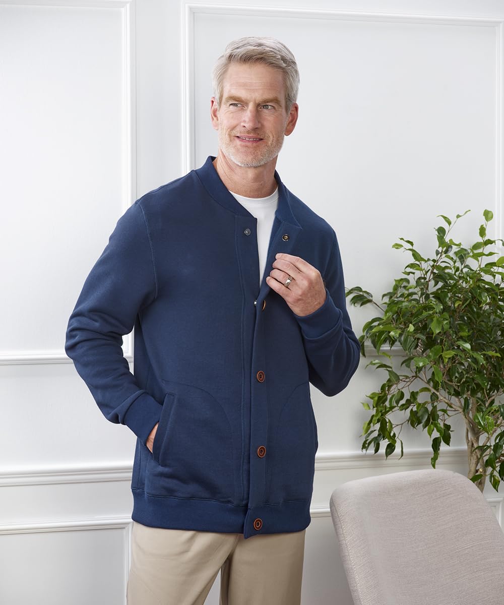 Silvert's Adaptive Clothing & Footwear Men's Bomber Jacket with Magnetic Buttons - Black MED