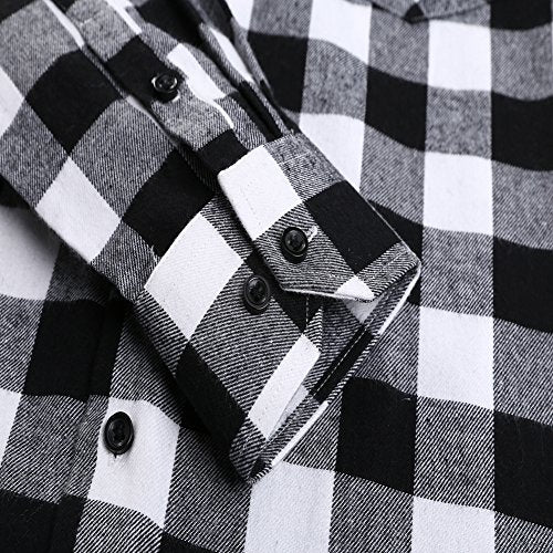 DOKKIA Men's Casual Dress Long Sleeve Buffalo Plaid Checkered Fitted Flannel Shirt Pink Black Buffalo Medium