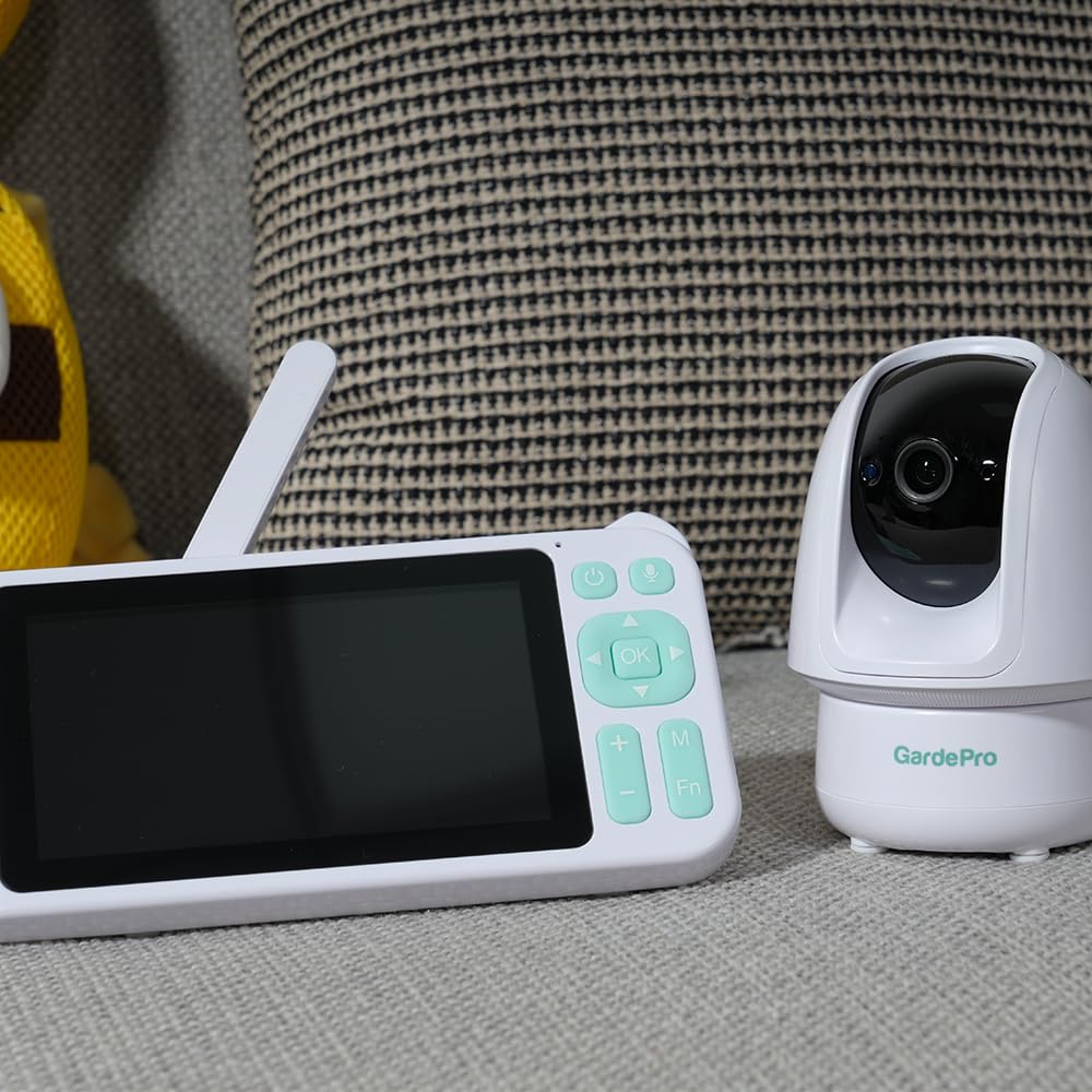 GardePro Video Baby Monitor with 3000ft Long Range, 5” Display, 1080p FHD Camera, 2-Way Audio, No WiFi, Super Clear Night Vision, 5000mAh Battery, Pan Tilt Zoom, Lullabies, White