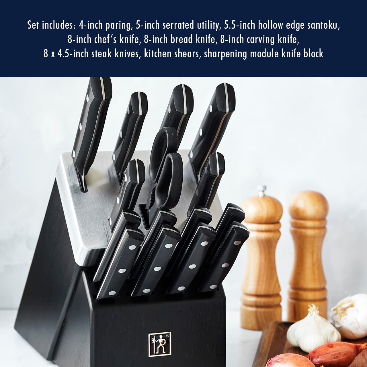 HENCKELS Solution Razor-Sharp 16-pc Knife Set, Chef Knife, Bread Knife, Steak Knife, German Engineered Informed by 100+ Years of Mastery