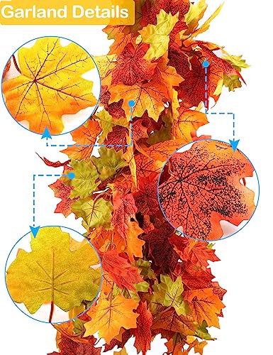 wohohoho 6 Packs Fall Garland Maple Leaf, 5.9Ft/Pieces Fall Leaves Garland 7 Maple Leaves Hanging Vines for Autumn Decor Halloween Thanksgiving Christmas Indoor Outdoor Decorations