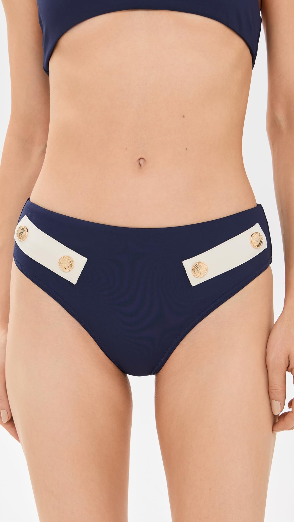 Caroline Constas Women's Alva Bikini Bottoms, Navy Ivory Combo, Blue, L