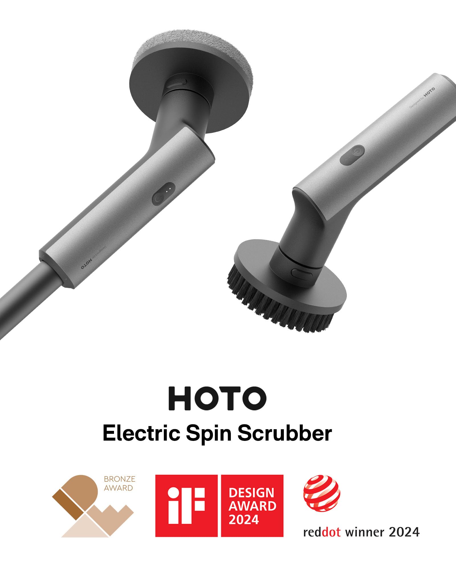 HOTO Electric Spin Scrubber, IPX7 Full Body Waterproof Bathroom Shower Cleaning Brush, Shower Scrubber Brush with Long Handle, 6 Brush Heads, Power Scrubber for Shower, Bathroom, Floor, Tile