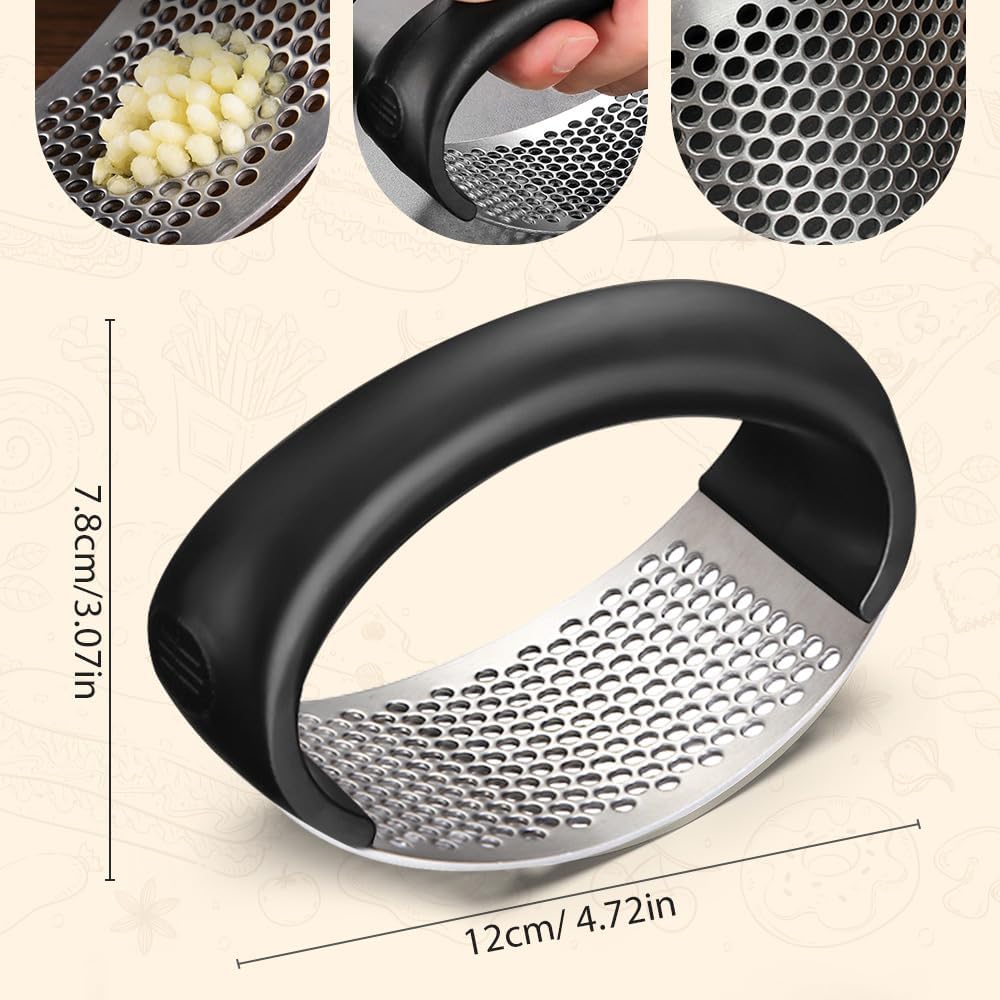 Upgraded 2025 Stainless Steel Garlic Press - Home Kitchen Utensil (1, Black)