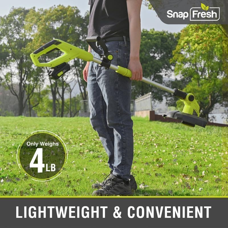 SnapFresh Weed Wacker 12" Cordless String Trimmer, 20v Electric Weed Eater/Whacker with Automatic Feed Spool, Weedeater with 2.0Ah Li-ion Battery & Charger, 2 in 1 Battery Edge Trimmer for Lawn/Grass