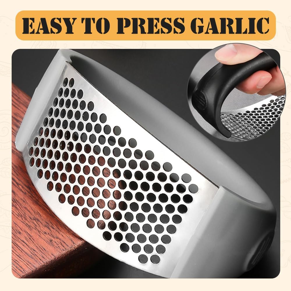 2025 Upgraded Stainless Steel Garlic Press - Home & Kitchen Garlic Crusher (1, Gray)