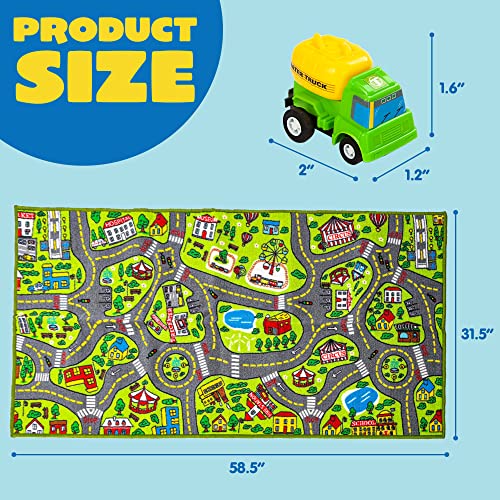 JOYIN Carpet Playmat w/ 12 Cars Pull-Back Vehicle Set for Kids Age 3+, Jumbo Play Room Rug, City Pretend Play