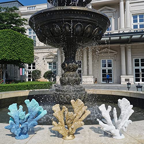 ALIWINER Blue Coral Decor - Faux Artificial Coral Reef Statue, Nautical Tabletop Decoration for Living Room and Home (7.8in Tall)