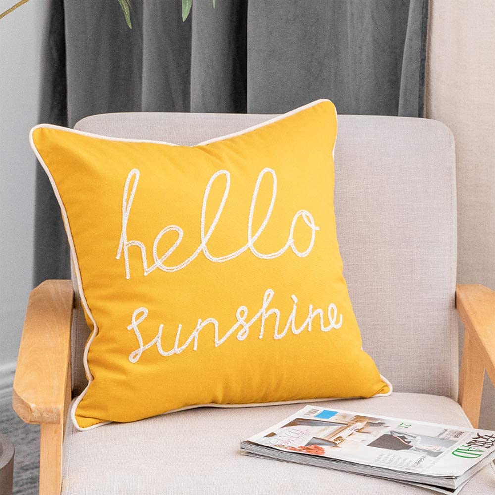 YIcabinet Set of 2 Soft Soild Decorative Square Throw Pillow Covers Yellow Hello Sunshine Pillow for Sofa Bedroom Car 20x20 Inch
