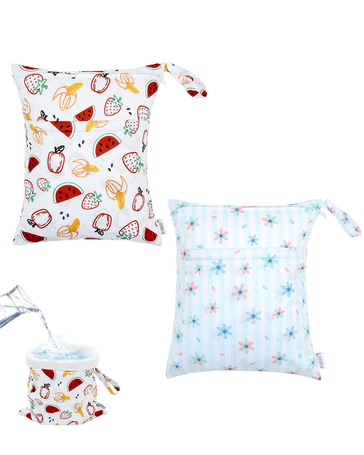 ALVA ALVABABY 2pcs Waterproof Wet Dry Bags,Reusable with Two Zippered Pockets,Baby Cloth Diaper,Travel,Beach,Pool,Daycare,Soiled Baby Items,Yoga Gym Bag,Swimsuits or Wet Clothes 2LW02