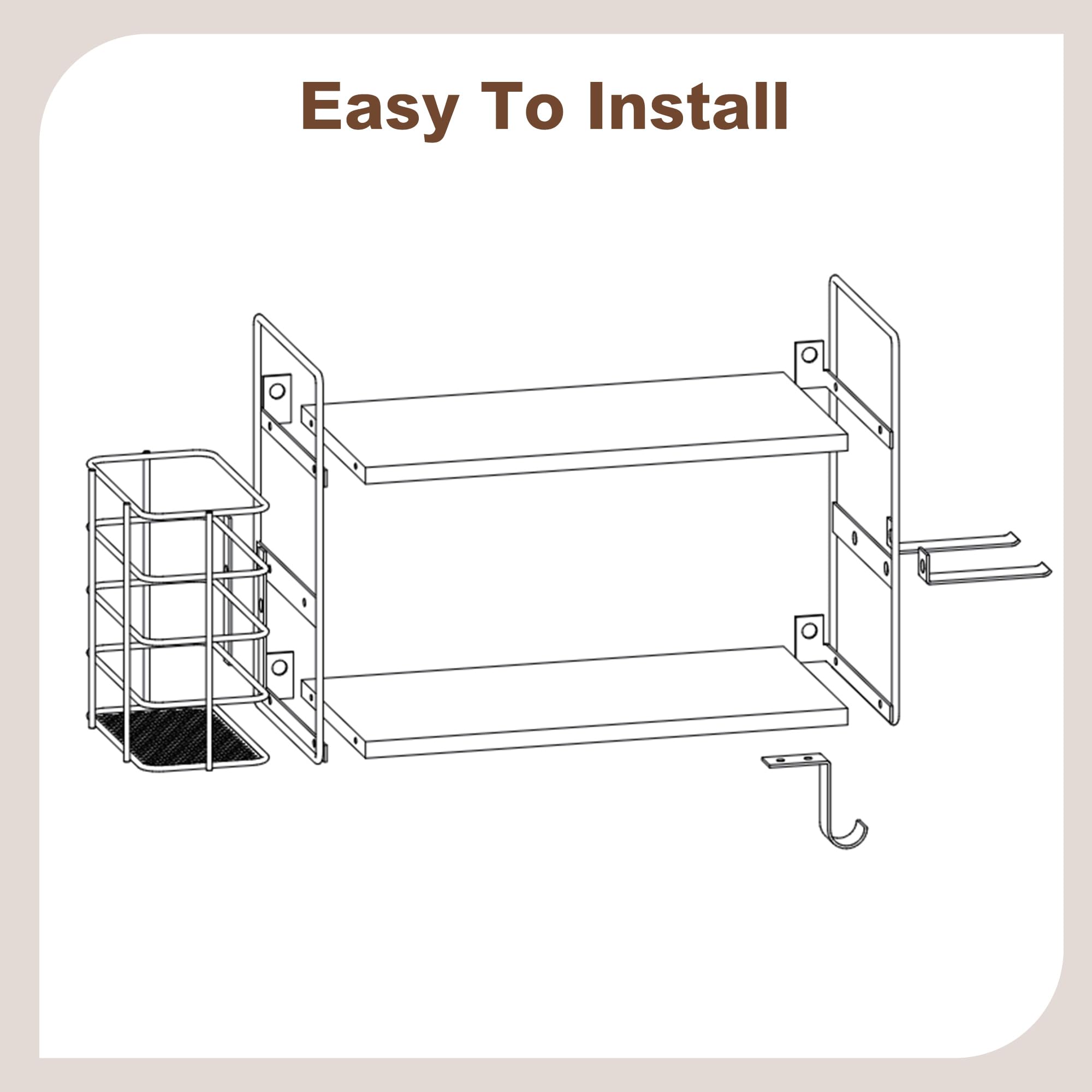 3-in-1 Wall Mounted Hair Dryer Holder with 2 Tier Shelves & Detachable Basket, Space Saving Organizer for Bathroom, Kitchen, Bedroom, Rust-Resistant, Easy Install
