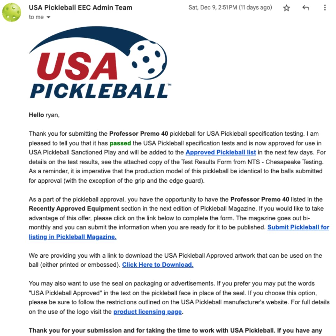 Professor Pickleball PREMO40 Outdoor Pickleball Balls - Tournament Grade Premium Pickleball - 4 Pack of Balls, 12 Pack, 36 Pack, 100 Pack - USAPA Approved PickleBall Balls