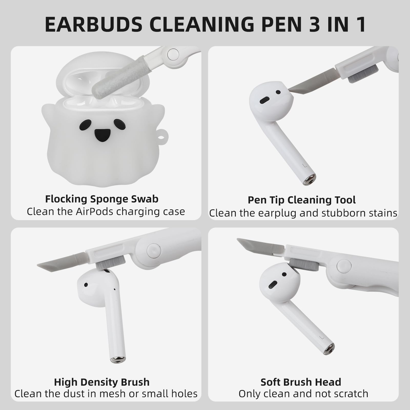 Compatible with AirPods 2nd/1st Generation Case, Glow in The Dark Funny 3D Ghost Case for Airpods 2/1 with Cleaner Kit, Cute Soft Silicone Protective Skin AirPods Case for Women Men Girls Boys