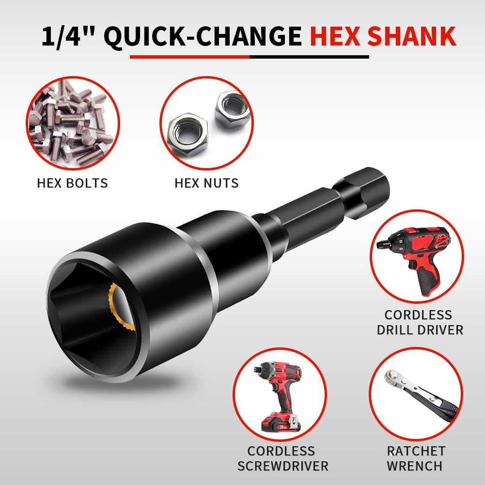 AKMTOOL 41Pcs Magnetic Nut Driver Set, 1/4" Quick-Change Hex Shank | SAE & Metric | Cr-V Steel, Magnetic Screwdriver Bit Set W/Drill Bit Extension & Drill Bit Adapter, Ratchet Wrench