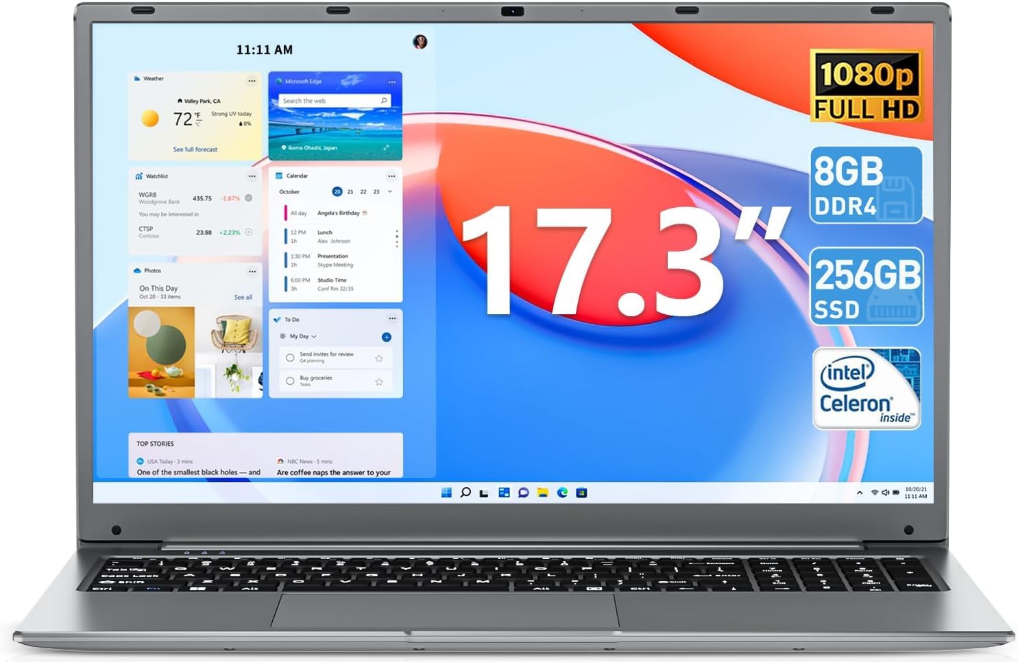 Naclud 17.3 inch Laptops, Laptop Computer, 8GB RAM 256GB ROM, Expandable 1TB, Celeron Processor(up to 2.6 GHz), 5G WiFi, Webcam, Mini HDMI, 8000mAh, Type-C, 2 * USB 3.2, BT5.0(Slim)