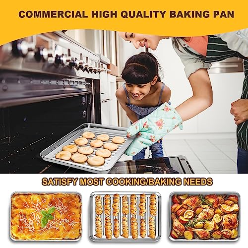 Zacfton Mini Cookie Sheets for Baking, Baking Sheet Stainless Steel Set of 2, Nonstick Baking Pans - 9.3 x 7 x 1 Inches, Dishwasher Safe & Twist Resistant