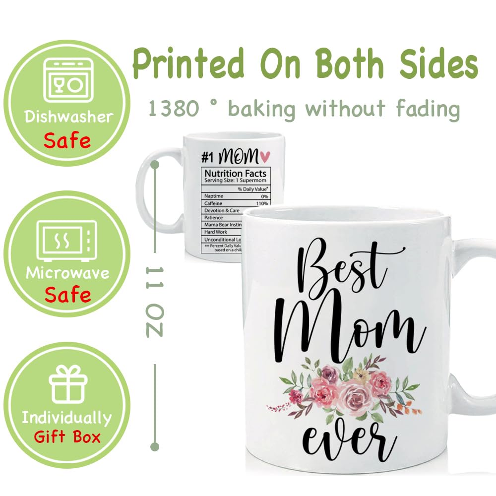 CATABUBU Birthday Gift for Mom, Best Mom Ever Mug 11oz, Fun Mom Nutritional Facts Mug Gift, Funny Unique Gift Idea for Mom from Son Daughter Kids, Appreciation Gifts for Mother, Christmas Gift For Mom