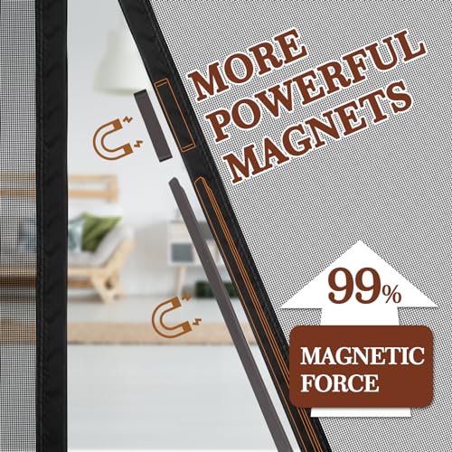 Yotache Magnetic Screen Door Fits Door Size 48 x 80, Screen Size 50" x 81" Door Screen Magnet for Walk Through Sliding Door Black
