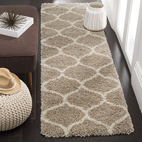 SAFAVIEH Hudson Shag Collection Area Rug - 9' x 12', Grey & Ivory, Moroccan Ogee Trellis Design, Non-Shedding & Easy Care, 2-inch Thick Ideal for High Traffic Areas in Living Room, Bedroom (SGH280B)