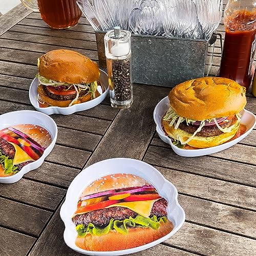 Mind Reader Burger Serving Plate Set, Hosting Essentials, Outdoor Kitchen Accessory, Melamine, 7" L x 7" W x 1" H, 4 pcs, White