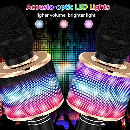 Amazmic Kids Karaoke Microphone Machine Toy Bluetooth Microphone Portable Wireless Karaoke Machine Handheld with LED Lights, Gift for Children Adults Birthday Party, Home KTV(Black Gold)