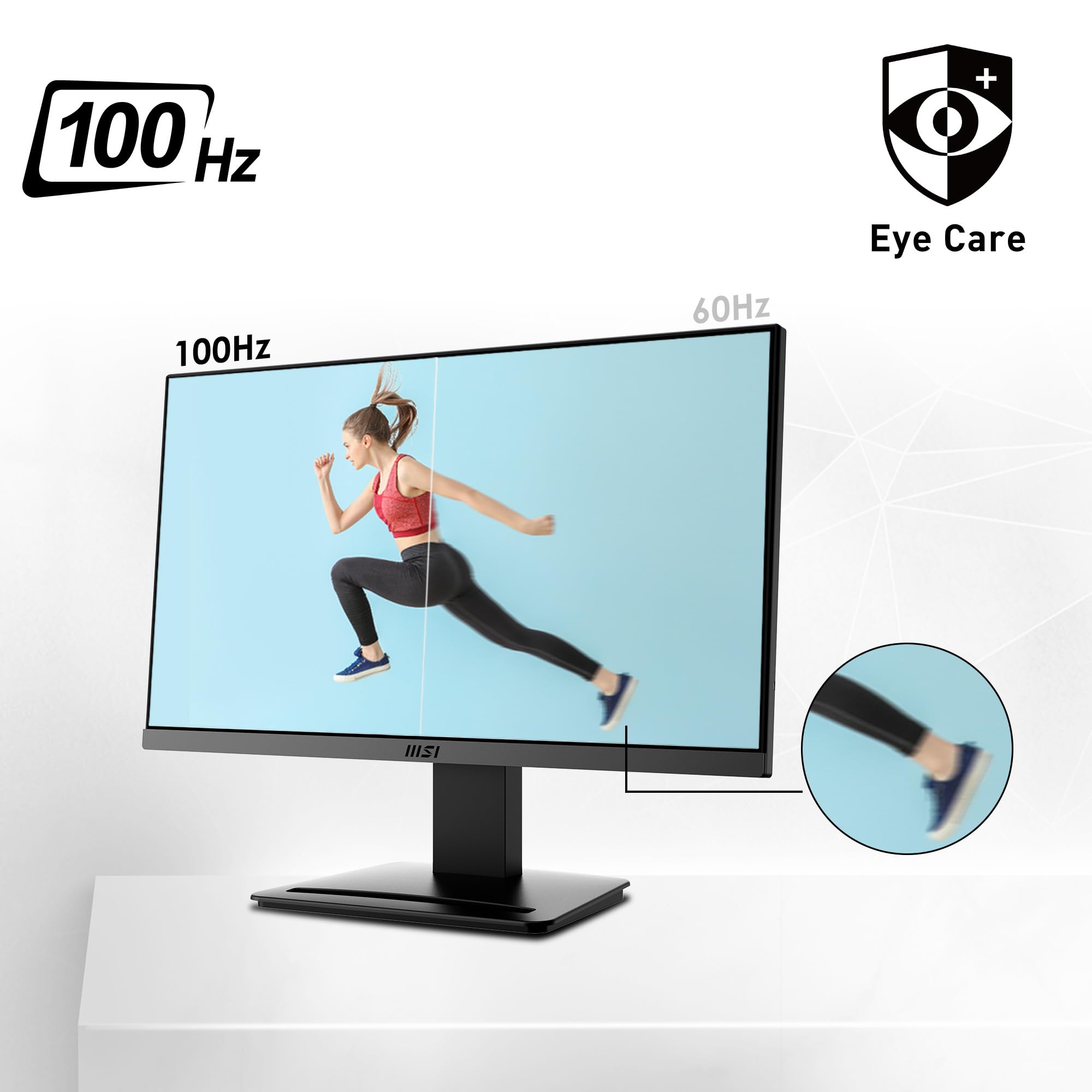 MSI PRO MP223, 22-inch VA 1920 x 1080 (FHD) Computer Monitor, 100Hz, Adaptive-Synch, HDMI, Video Port, VESA Mountable, Tilt, 1ms, Black