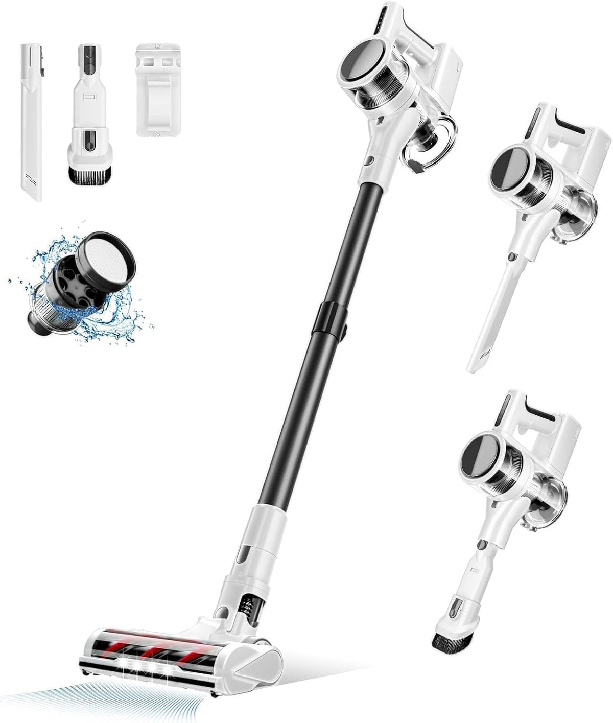 80,000PRM Cordless Vacuum Cleaners for Home, Powerful Vacuum with 2200mAH Battery up to 35 Mins Runtime, 2 Adjustable Modes and Tube Height, Detachable Parts Wireless Stick Vacuum (Light Snow White)