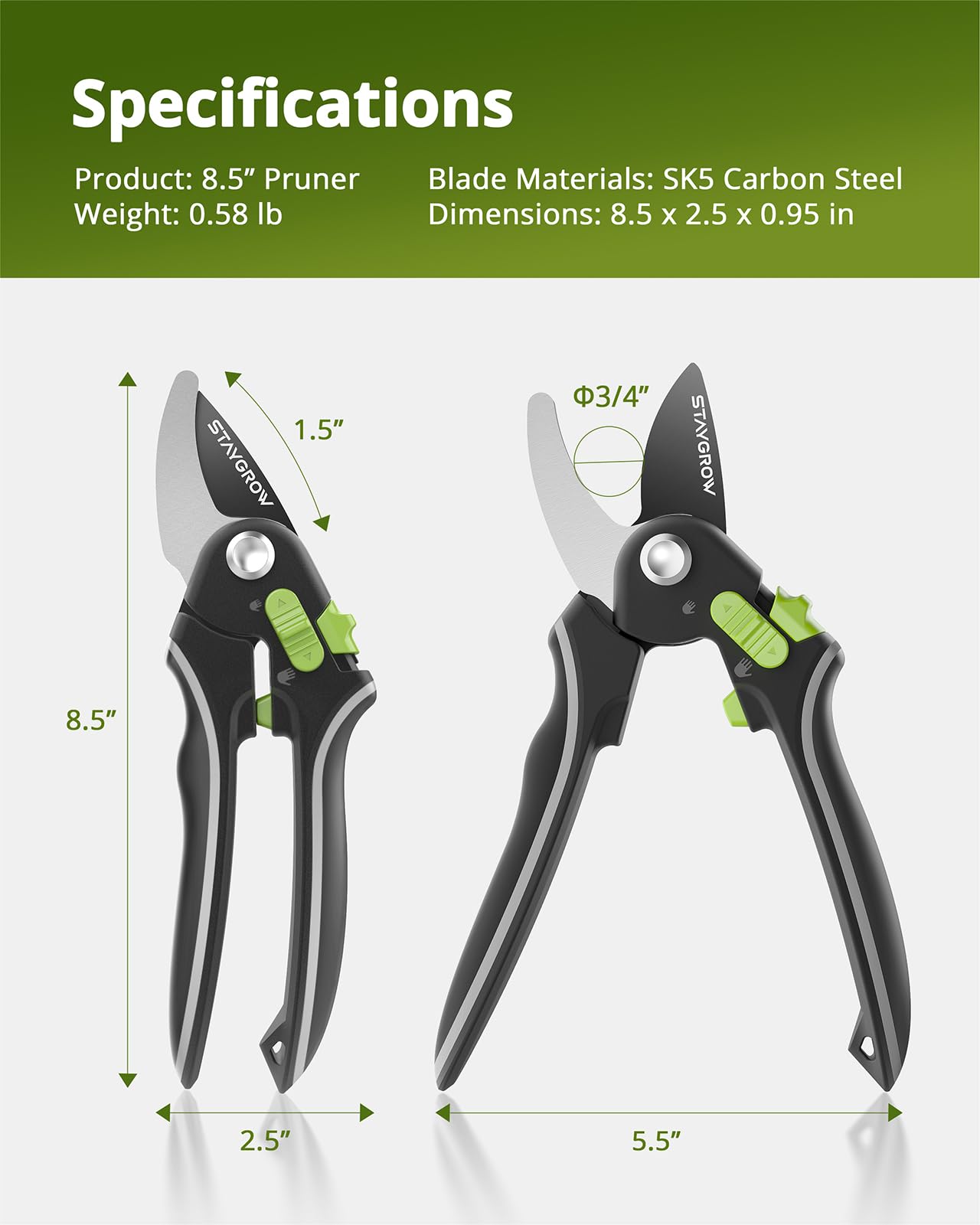 Pruning Shears for Gardening - 8.5" SK5 Garden Shears Cuts 10000+ Times Staying Sharp - Garden Scissors with One-handed Unlocking & Adjustable Handle- Garden Clippers Gardening Gifts for Men Women