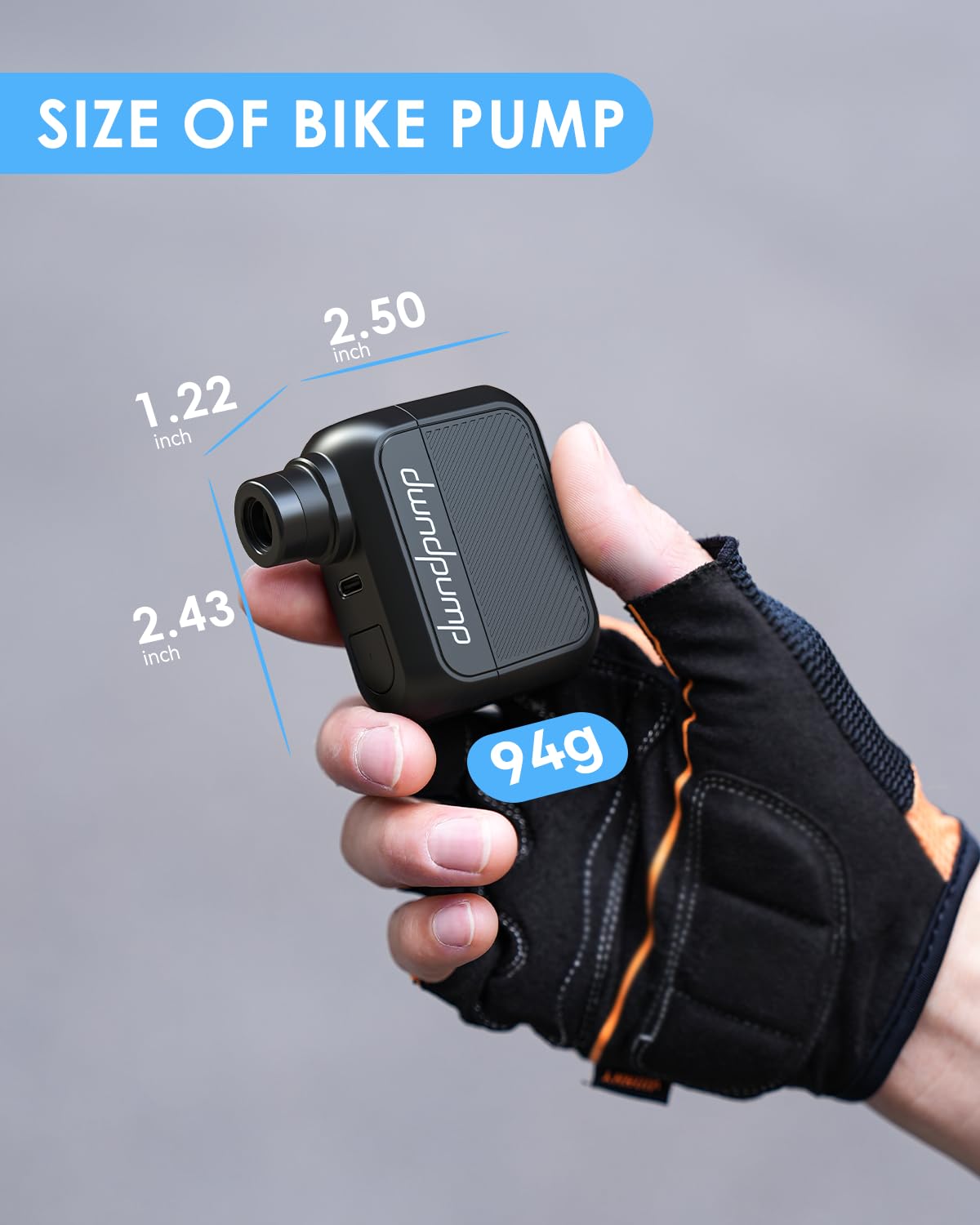 dwndpump Bike Pump, Mini Electric Bike Pump, 100 PSI Bicycle Tire Pump with Presta and Schrader Valve, Tiny Pump for Road Bikes