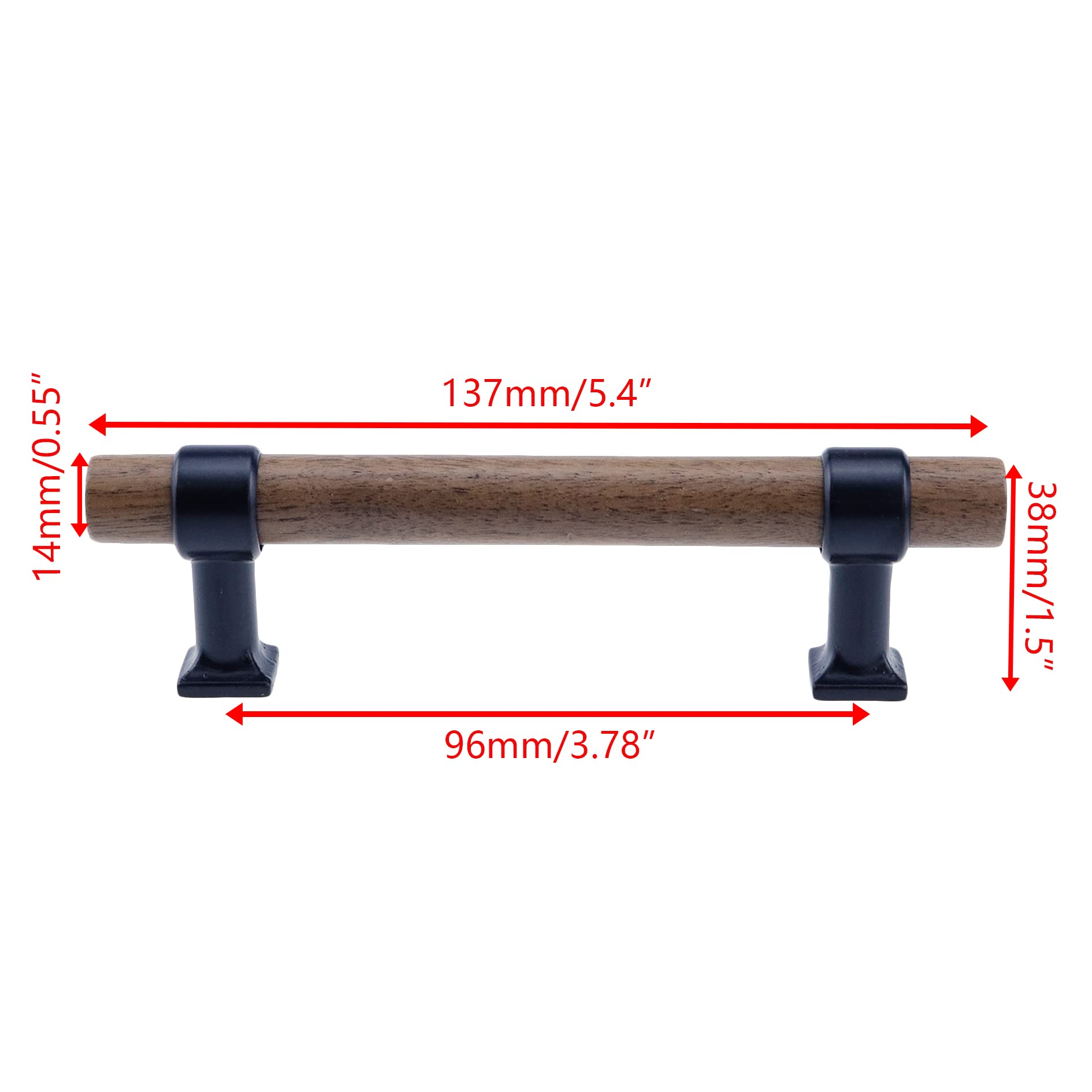 Semetall 4Pcs Walnut Kitchen Wardrobe Cabinet Hardware,Modern Wood Drawer Pulls,Dark Walnut,5.4"/137mm