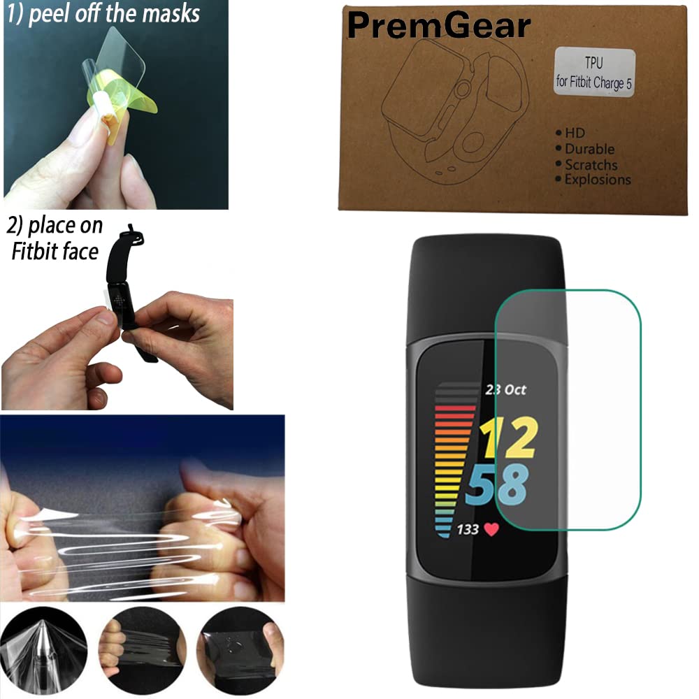 Fitbit Charge 5 Advanced Fitness & Health Tracker (Black) with Built-in GPS, Stress Management Tools, Bundle with 2 Watch Bands, 3.3foot Charge Cable, Wall Adapter, Screen Shield & PremGear